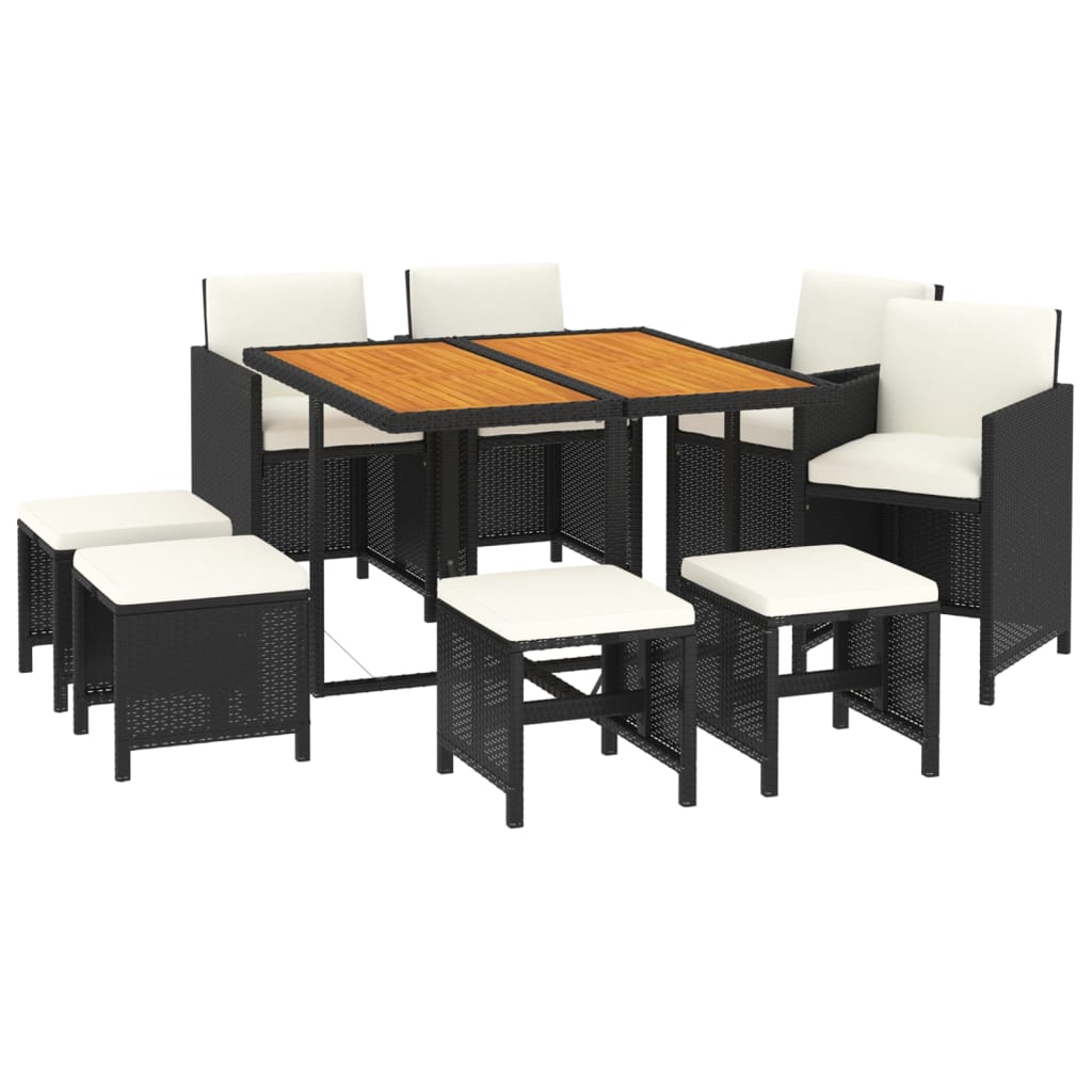 Ensemble à manger de jardin coussins 9pcs Résine tressée Noir