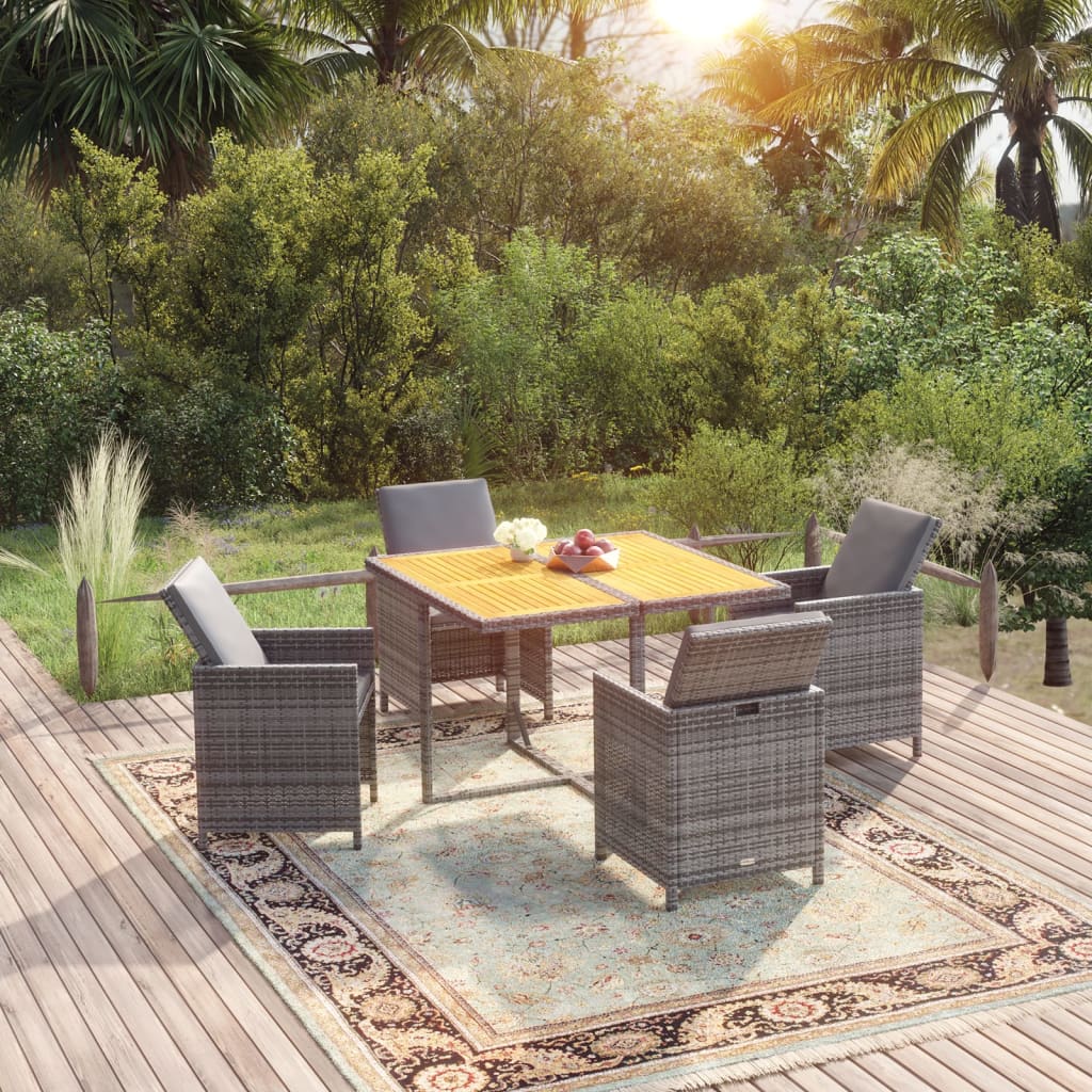 Ensemble à manger de jardin coussins 5pcs Résine tressée Gris