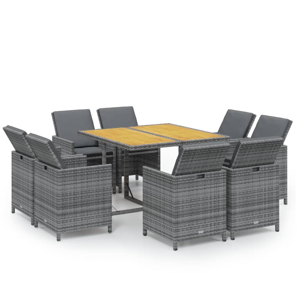 Ensemble à manger de jardin coussins 9pcs Résine tressée Gris - XIOS