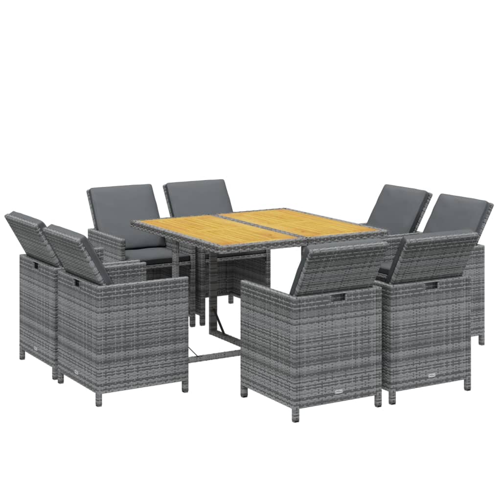 Ensemble à manger de jardin coussins 9pcs Résine tressée Gris - XIOS