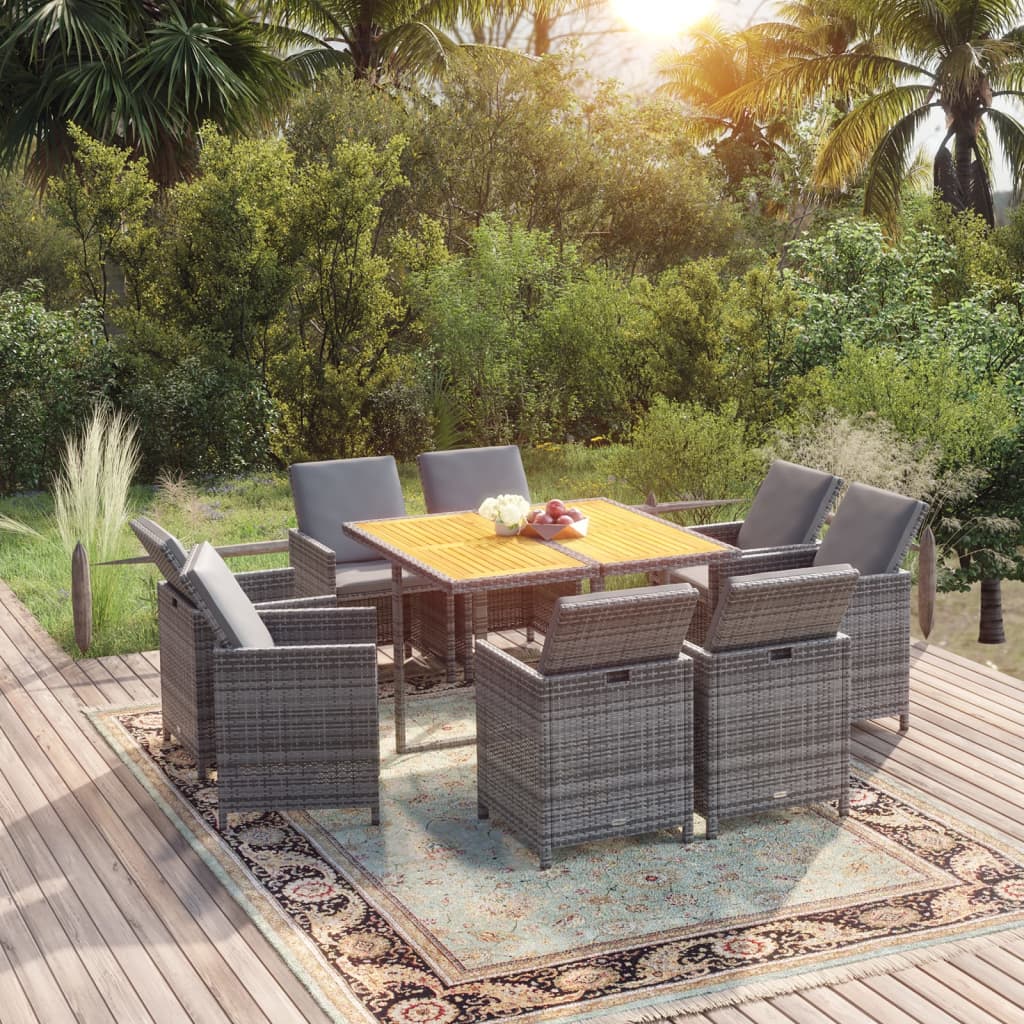 Ensemble à manger de jardin coussins 9pcs Résine tressée Gris - XIOS