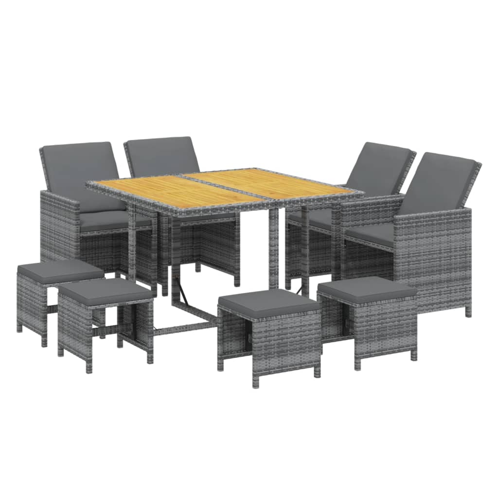 Ensemble à manger de jardin coussins 9pcs Résine tressée Gris