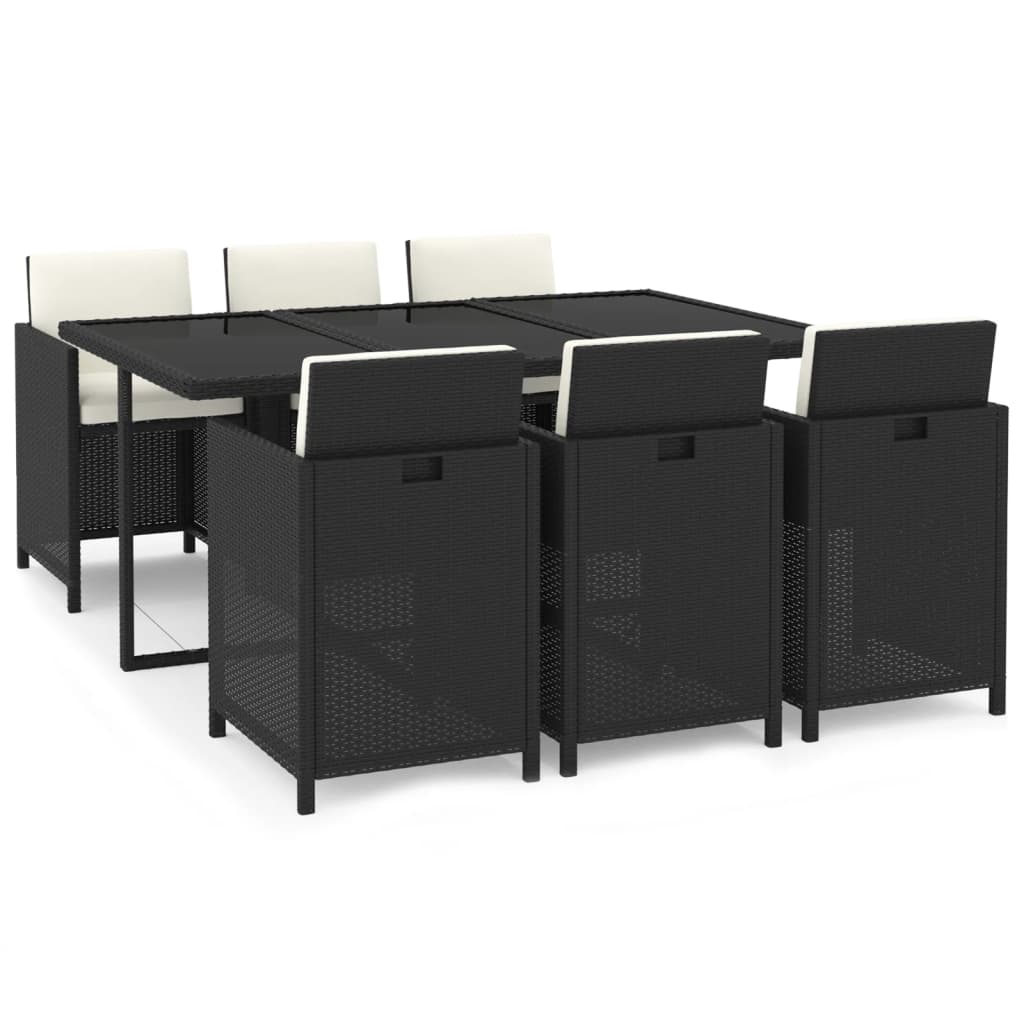 Ensemble à manger de jardin coussins 7pcs Résine tressée Noir