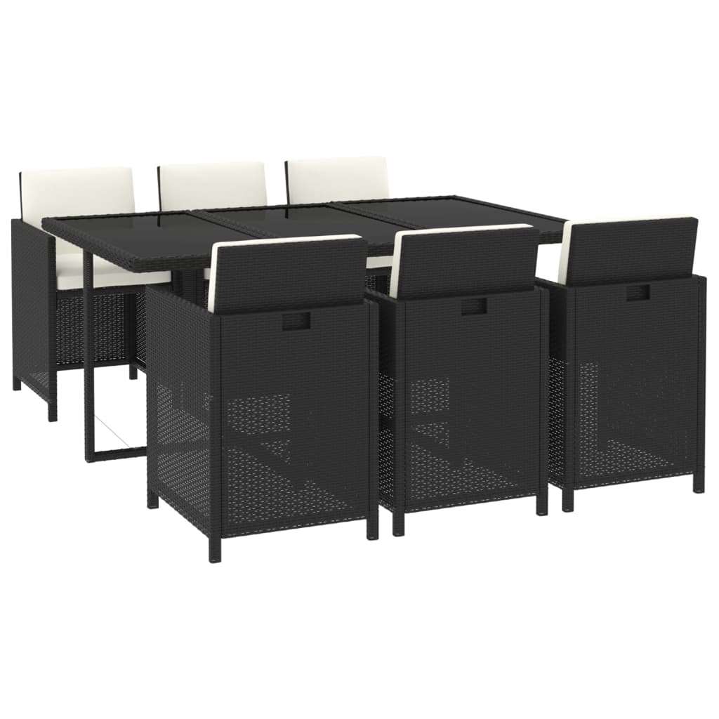Ensemble à manger de jardin coussins 7pcs Résine tressée Noir