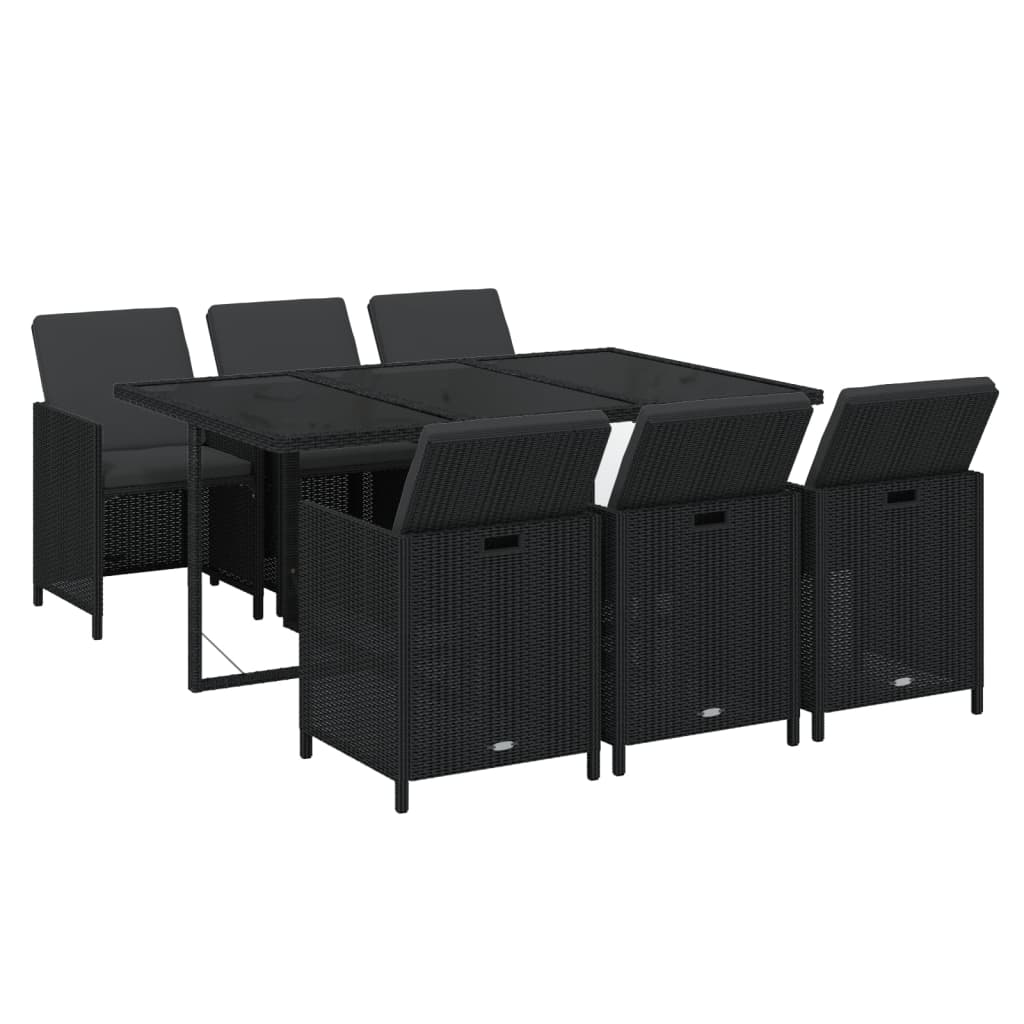 Ensemble à manger de jardin coussins 7pcs Résine tressée Noir