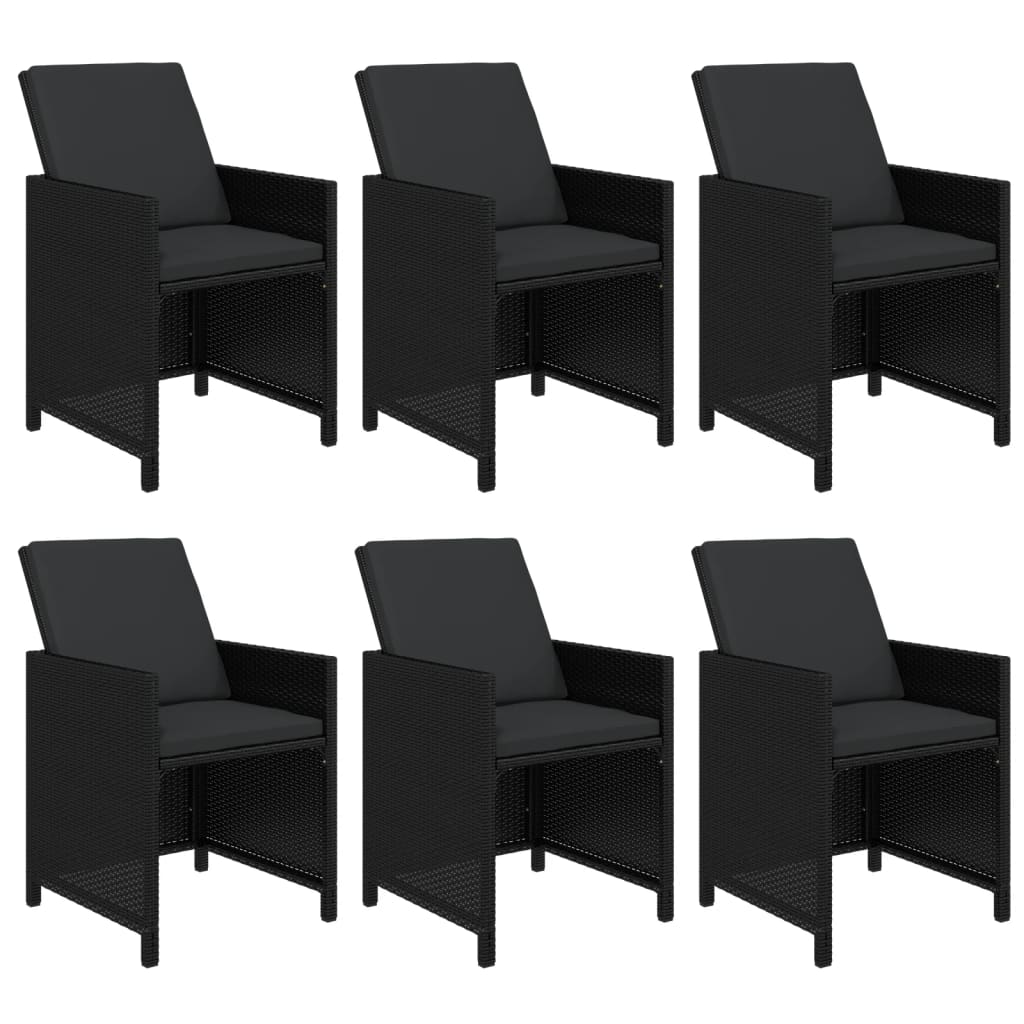 Ensemble à manger de jardin coussins 7pcs Résine tressée Noir