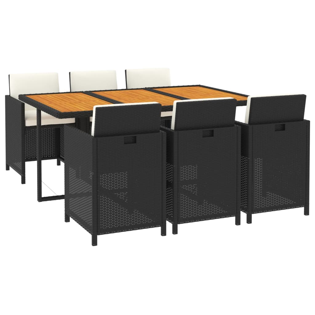 Ensemble à manger de jardin coussins 7pcs Résine tressée Noir