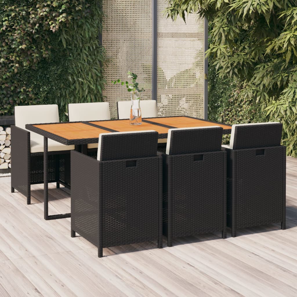 Ensemble à manger de jardin coussins 7pcs Résine tressée Noir