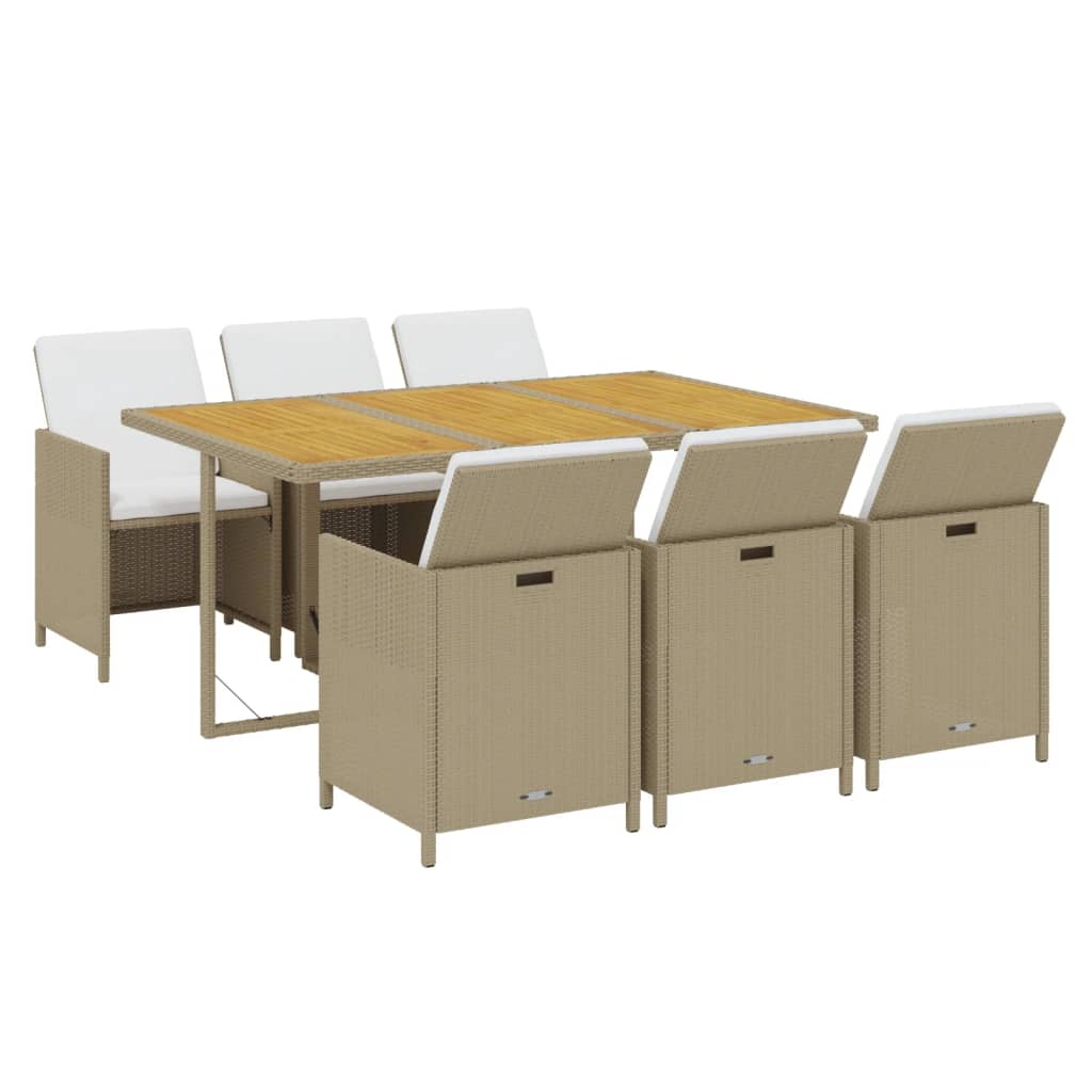 Ensemble à manger de jardin et coussins 7 pcs Poly rotin Beige