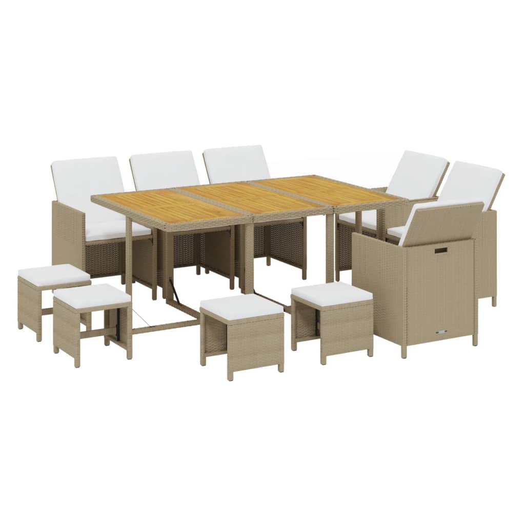 Ensemble à manger de jardin coussins 11pcs Résine tressée Beige