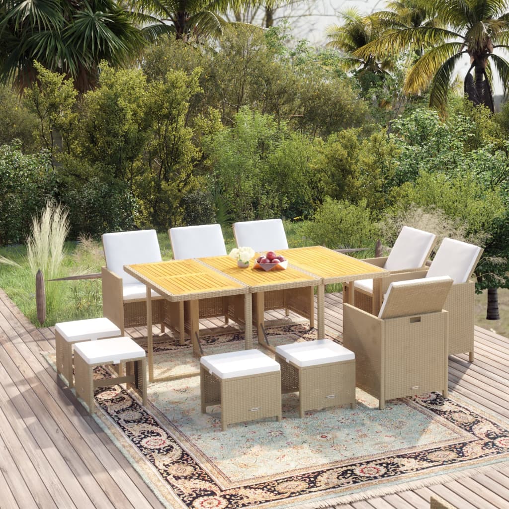 Ensemble à manger de jardin coussins 11pcs Résine tressée Beige