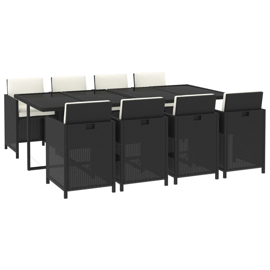 Ensemble à manger de jardin coussins 9pcs Résine tressée Noir