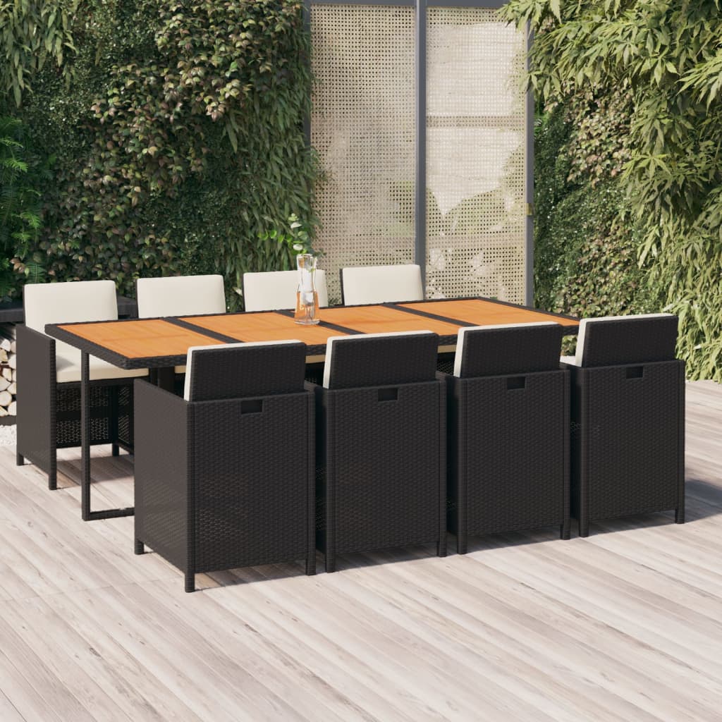 Ensemble à manger de jardin coussins 9pcs Résine tressée Noir
