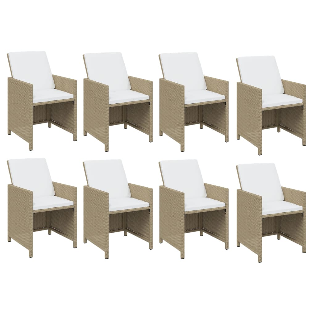 Ensemble à manger de jardin et coussins 9 pcs Poly rotin Beige