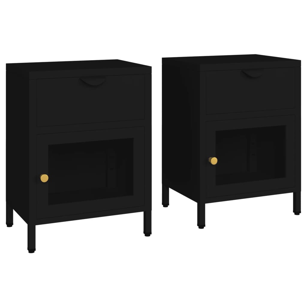 Tables de chevet 2 pcs Noir 40x30x54,5 cm Acier et verre - XIOS