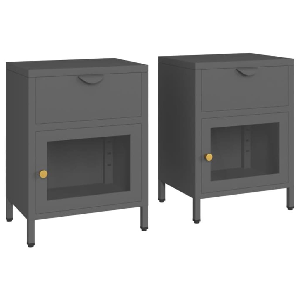 Tables de chevet 2 pcs Anthracite 40x30x54,5 cm Acier et verre - XIOS