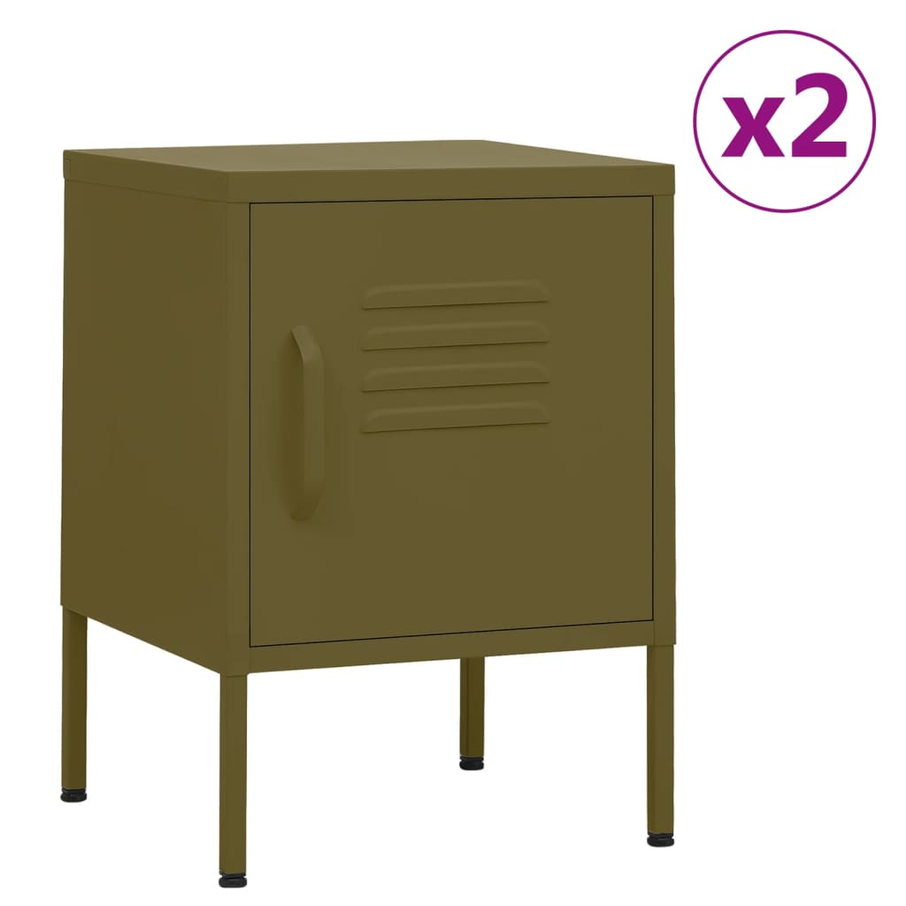 Tables de chevet 2 pcs Vert olive 35x35x51 cm Acier - XIOS