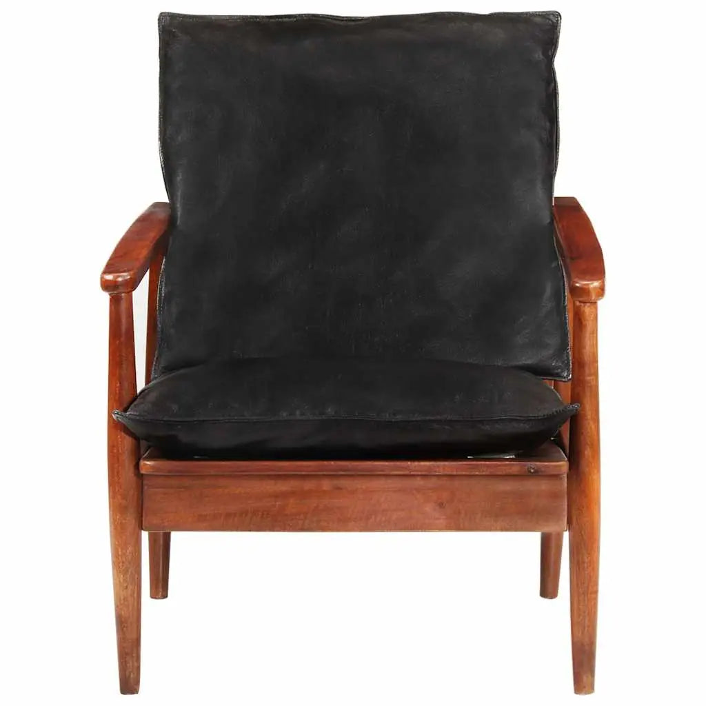 Fauteuil noir cuir véritable et bois d’acacia solide - XIOS