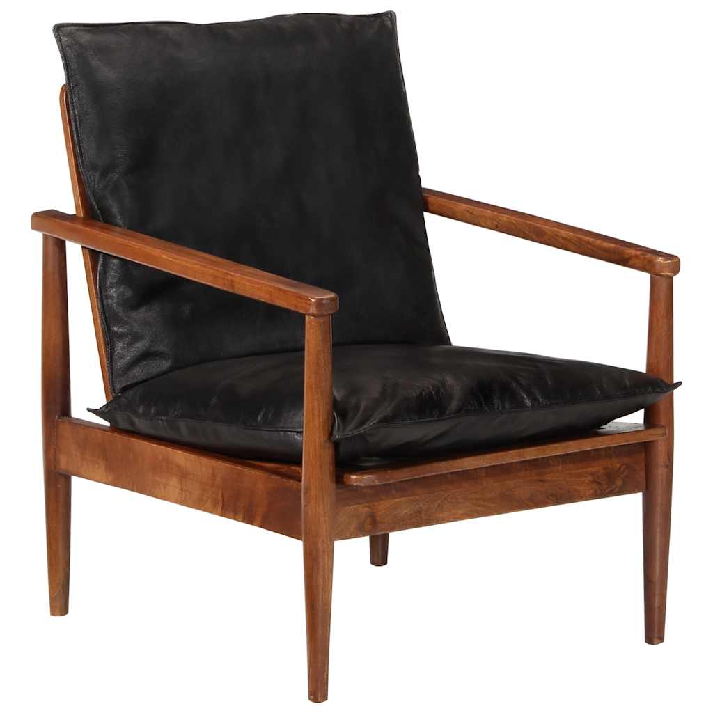 Fauteuil noir cuir véritable et bois d'acacia solide - XIOS