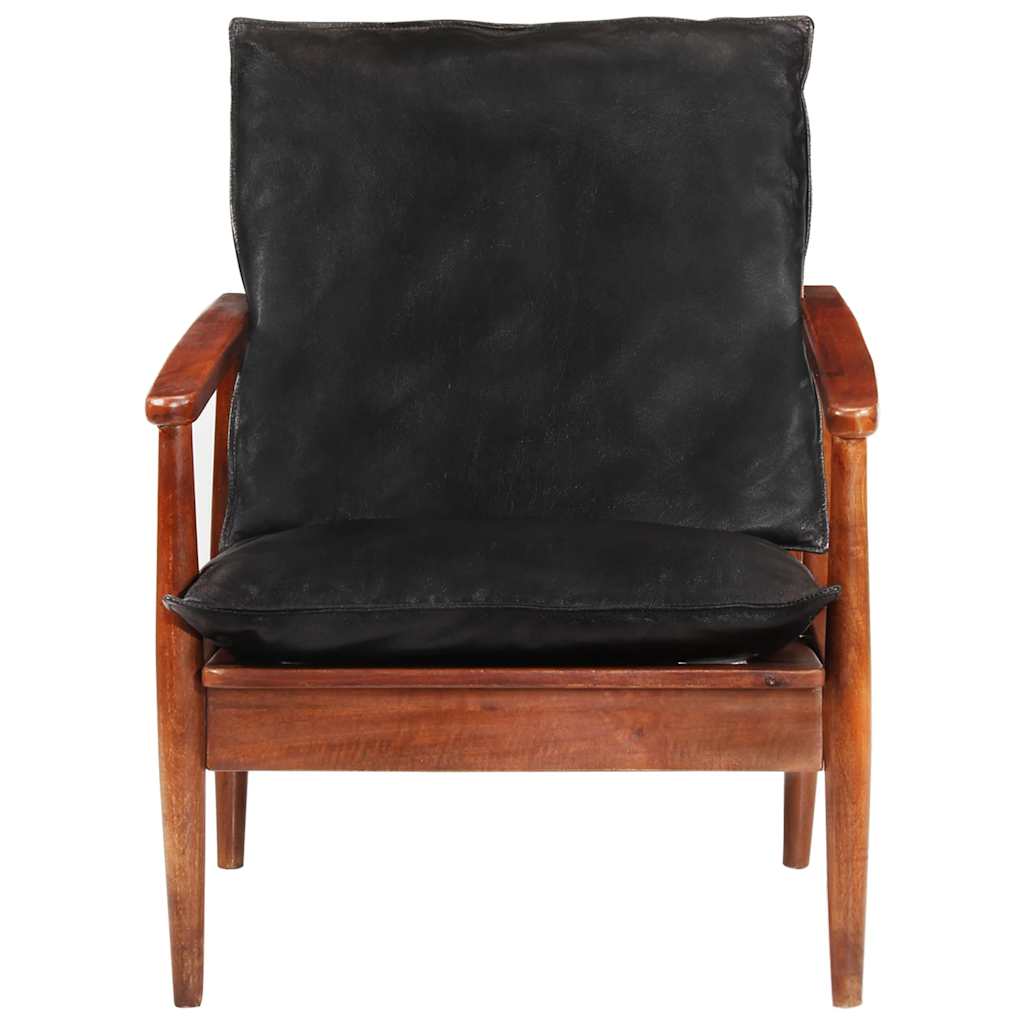 Fauteuil noir cuir véritable et bois d'acacia solide - XIOS
