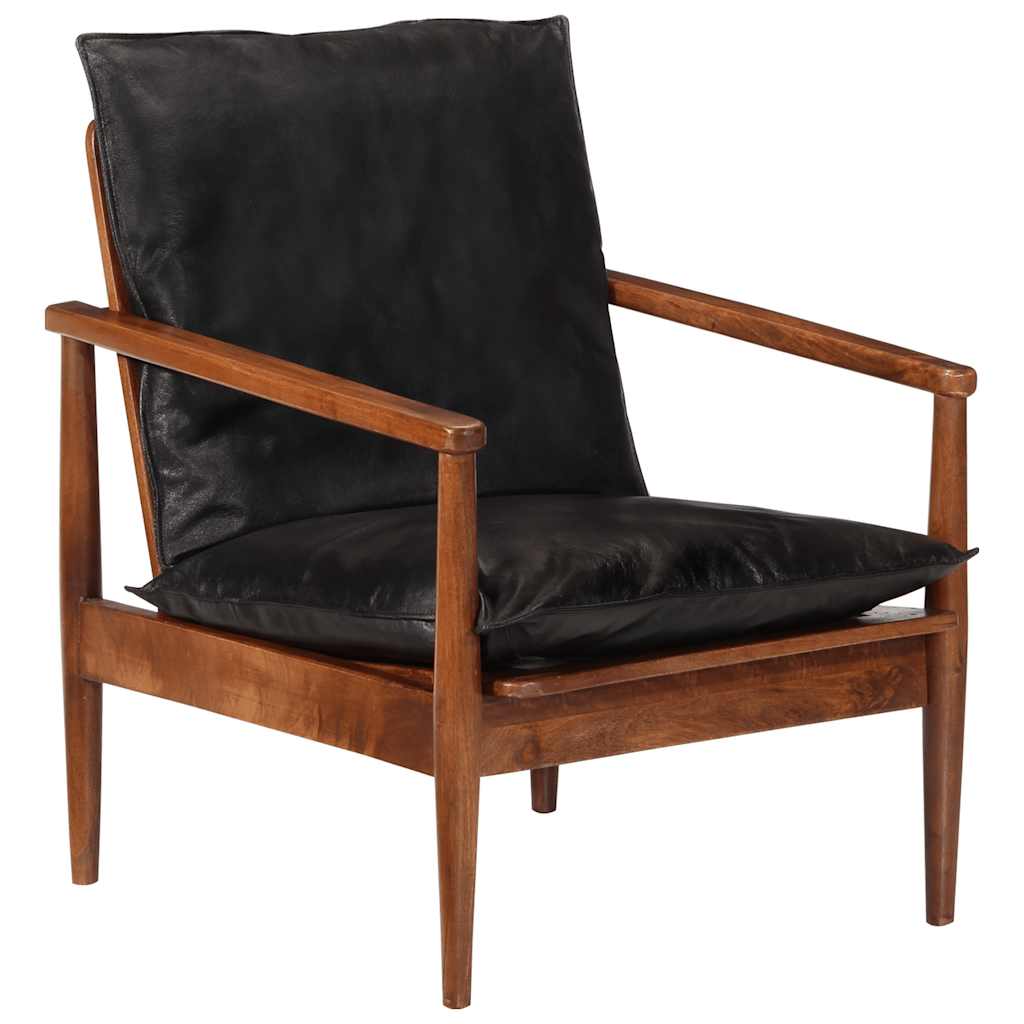 Fauteuil noir cuir véritable et bois d'acacia solide - XIOS