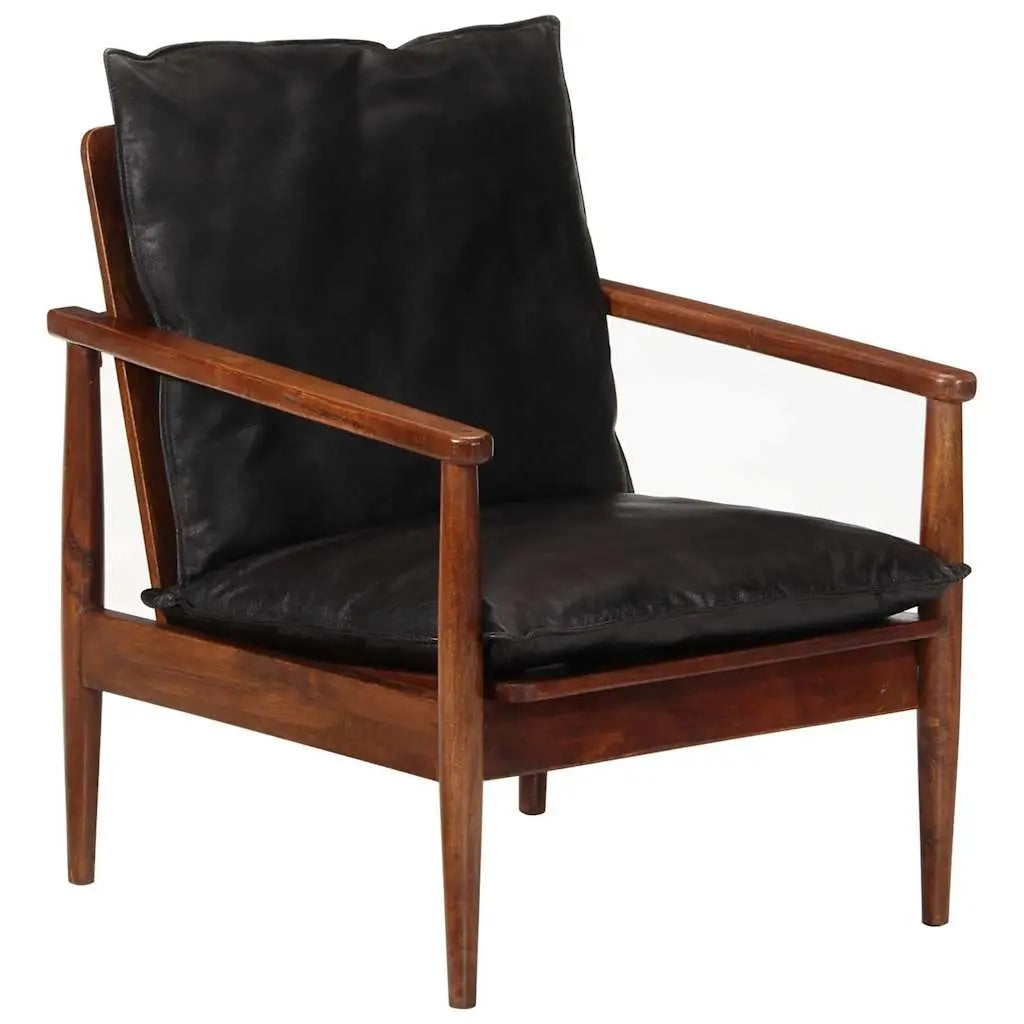 Fauteuil noir cuir véritable et bois d’acacia solide - XIOS