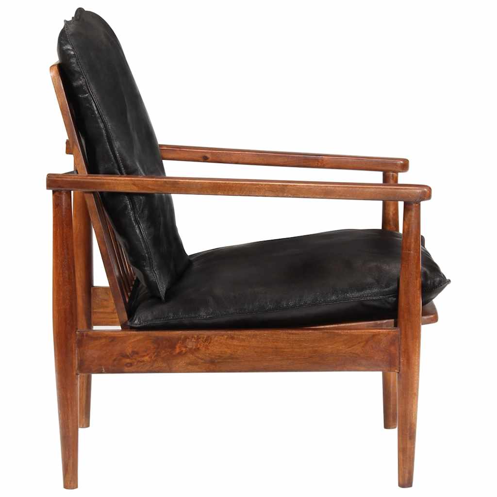 Fauteuil noir cuir véritable et bois d'acacia solide - XIOS