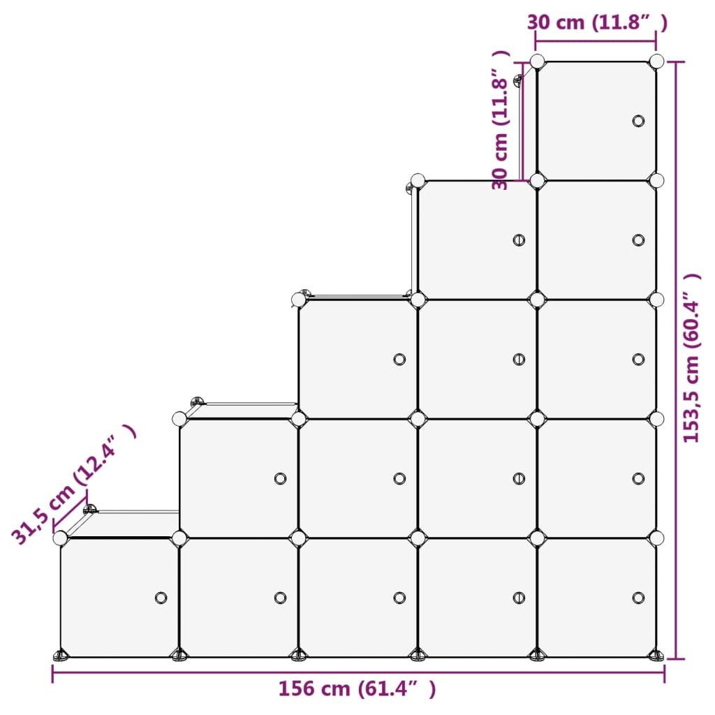 Cubes de rangement 15 pcs avec portes Noir PP - XIOS
