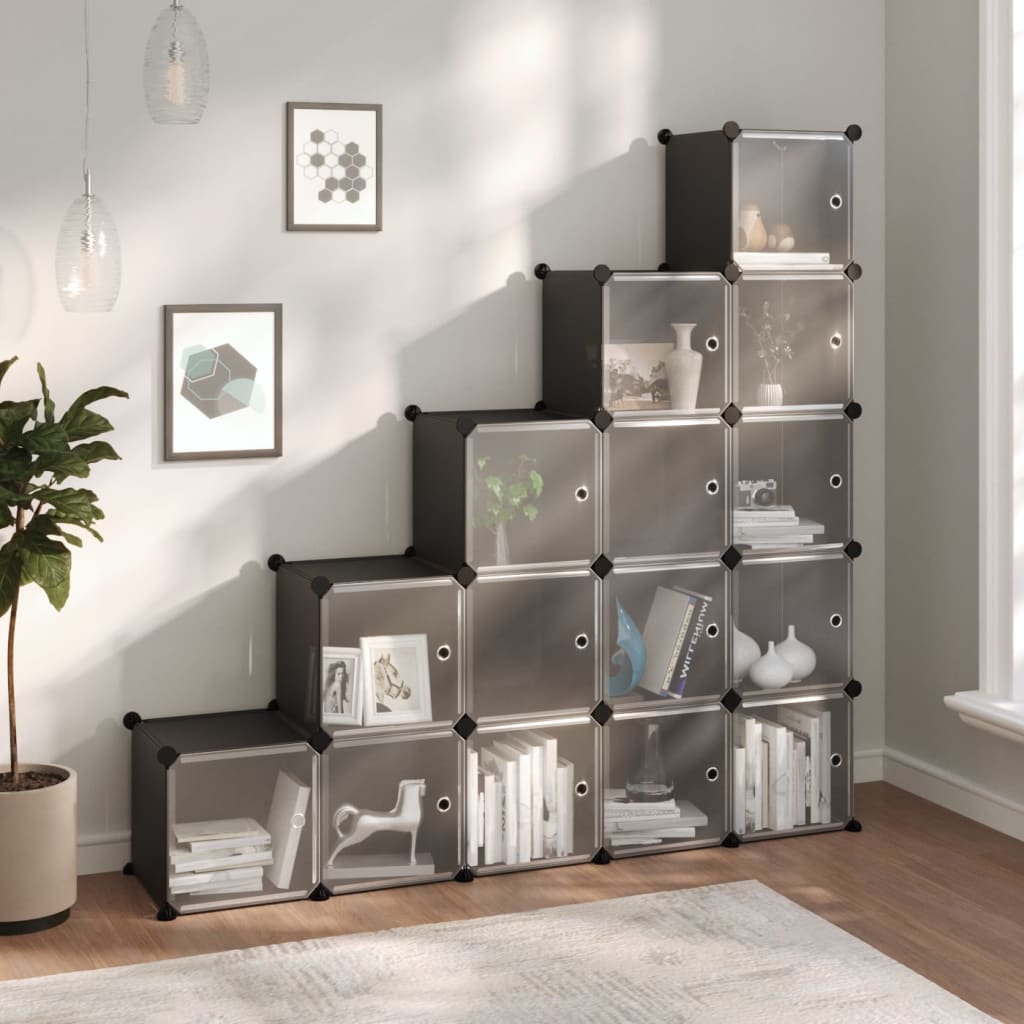 Cubes de rangement 15 pcs avec portes Noir PP - XIOS