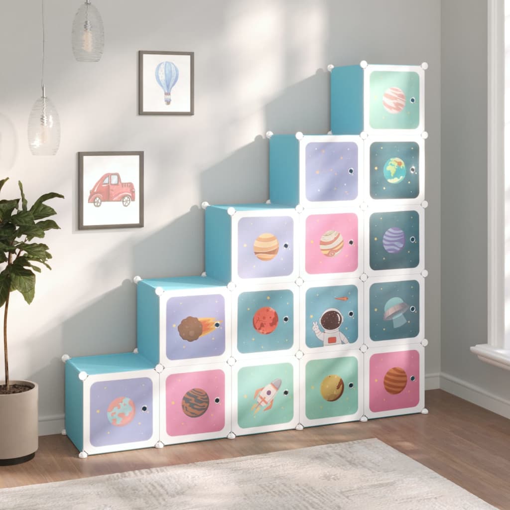 Armoire de rangement pour enfants avec 15 cubes Bleu PP - XIOS