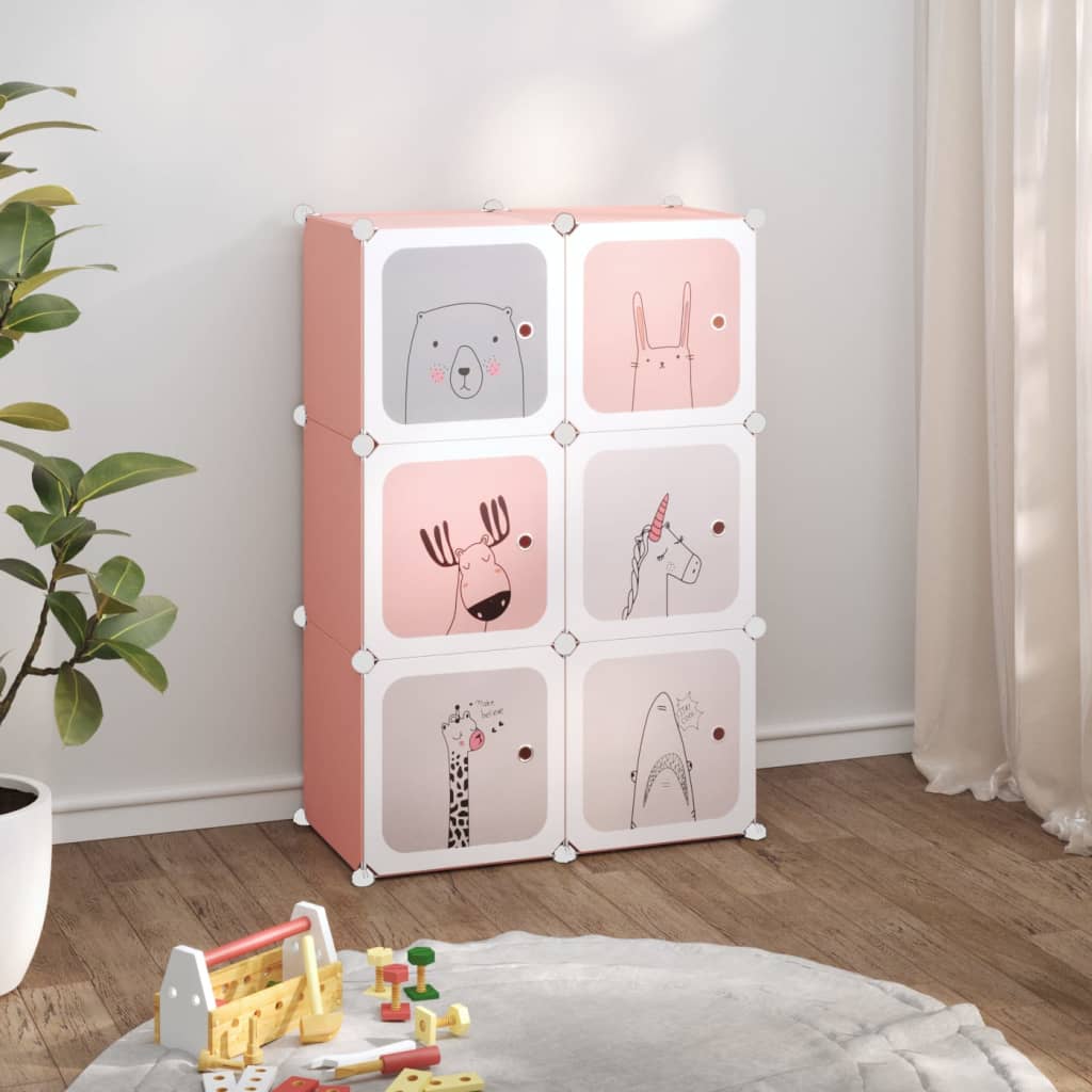 Armoire de rangement pour enfants avec 6 cubes Rose PP - XIOS