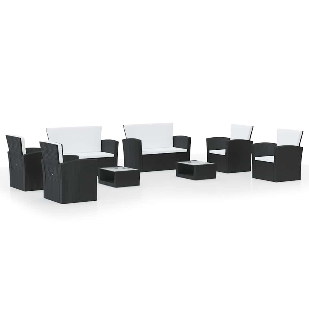 Salon de jardin 8 pcs avec coussins résine tressée noir