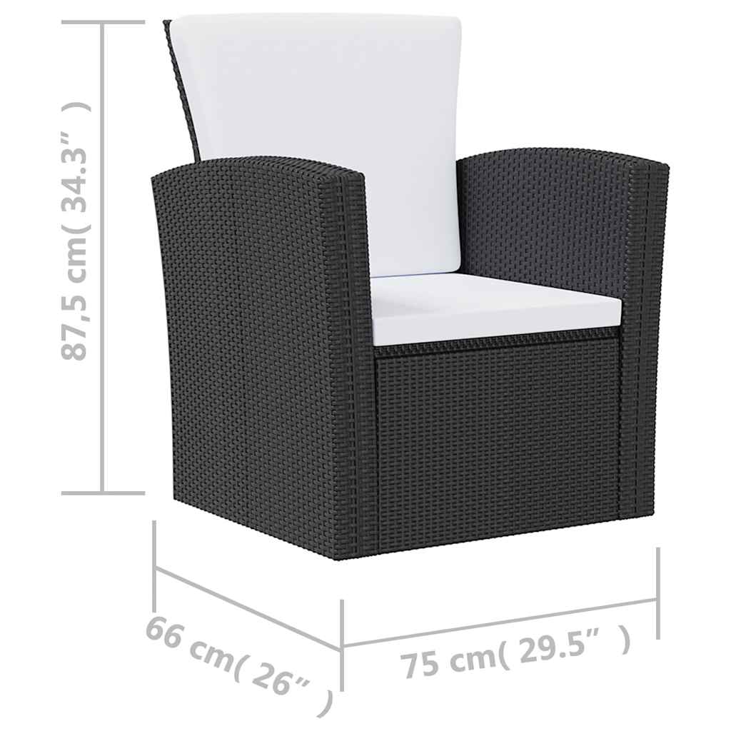 Salon de jardin 8 pcs avec coussins résine tressée noir