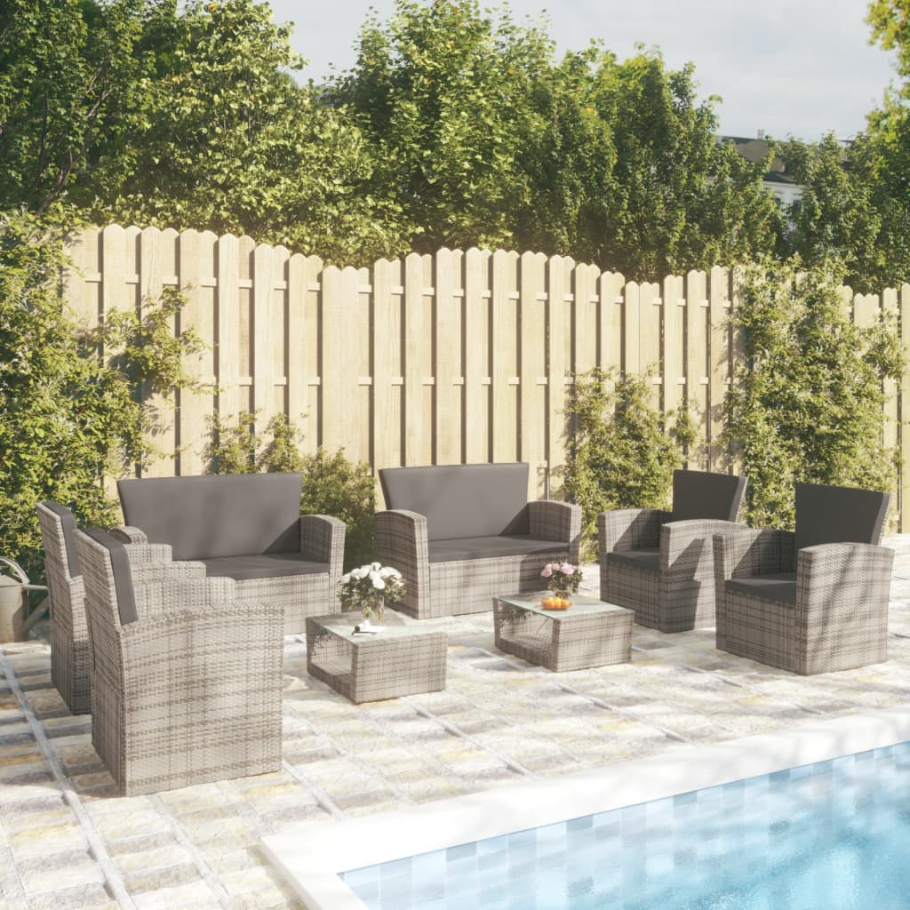 Salon de jardin 8 pcs avec coussins résine tressée gris