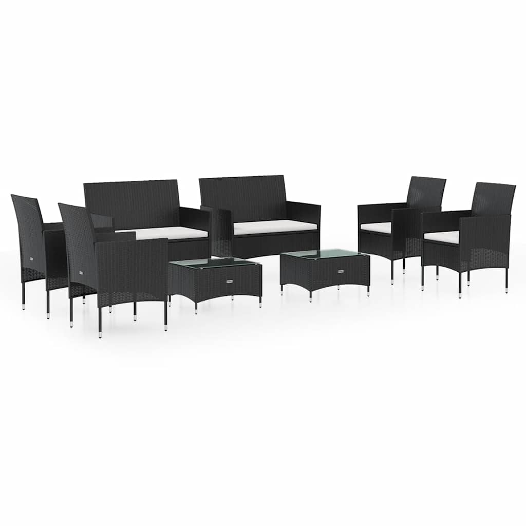 Salon de jardin 8 pcs avec coussins Résine tressée Noir