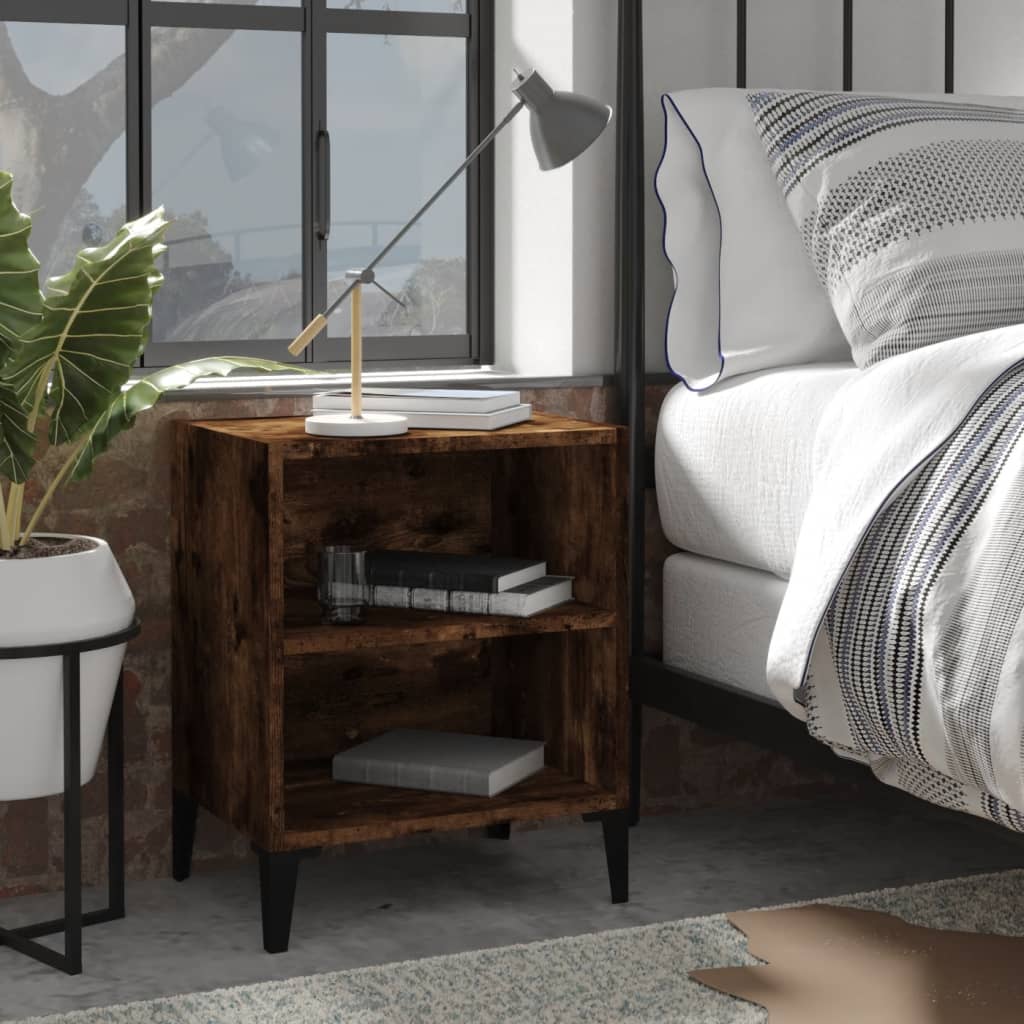 Table de chevet avec pieds en métal Chêne fumé 40x30x50 cm - XIOS