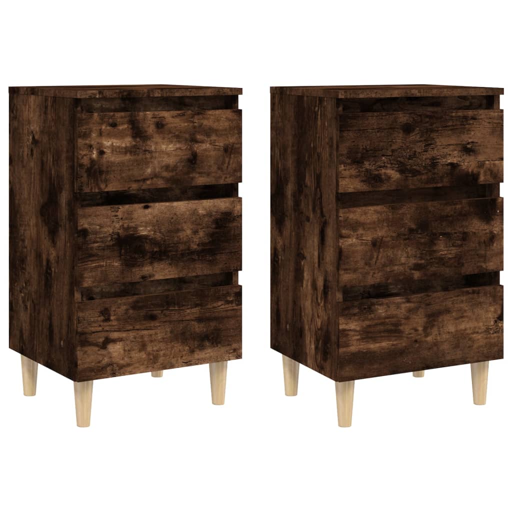 Tables de chevet et pieds en bois 2 pcs Chêne fumé 40x35x69 cm - XIOS