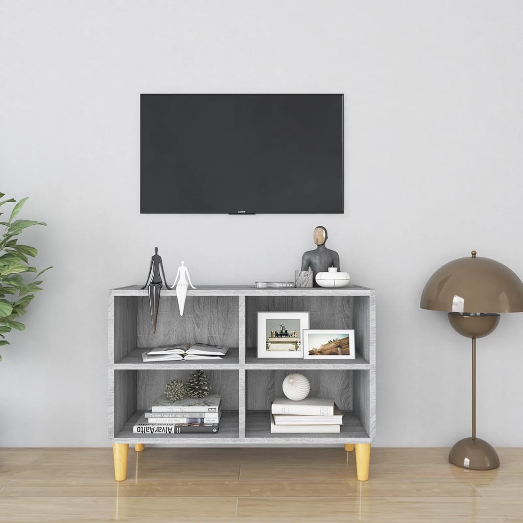Meuble TV avec pieds en bois massif Sonoma gris 69,5x30x50 cm - XIOS