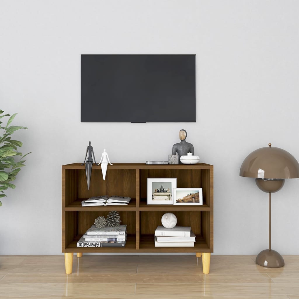 Meuble TV avec pieds en bois massif Chêne marron 69,5x30x50 cm - XIOS