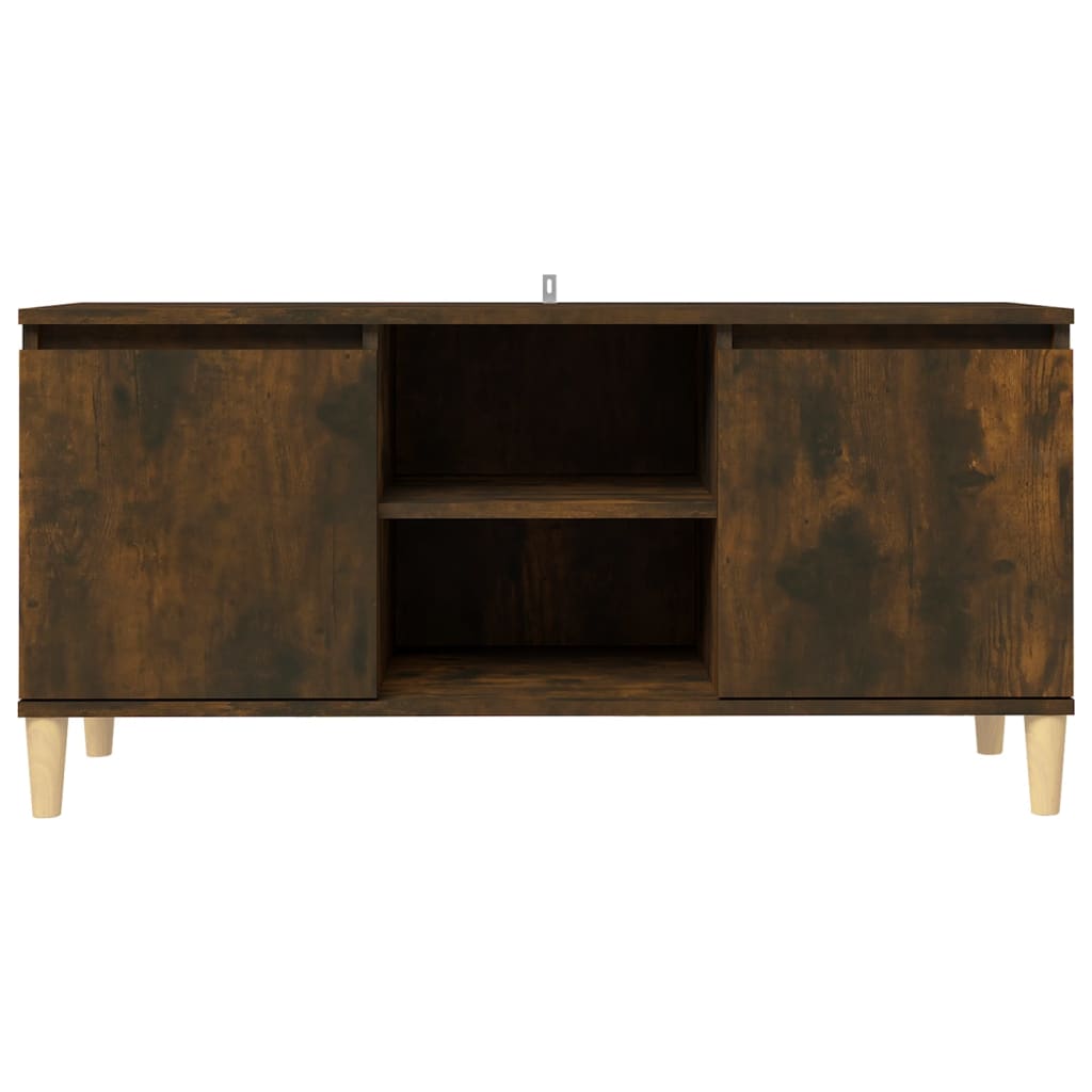 Meuble TV avec pieds en bois solide Chêne fumé 103,5x35x50 cm - XIOS