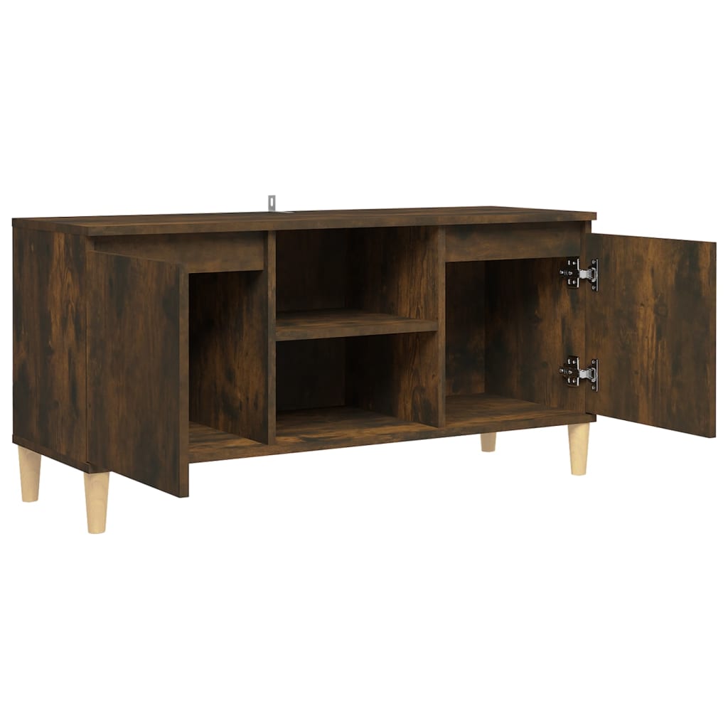 Meuble TV avec pieds en bois solide Chêne fumé 103,5x35x50 cm - XIOS