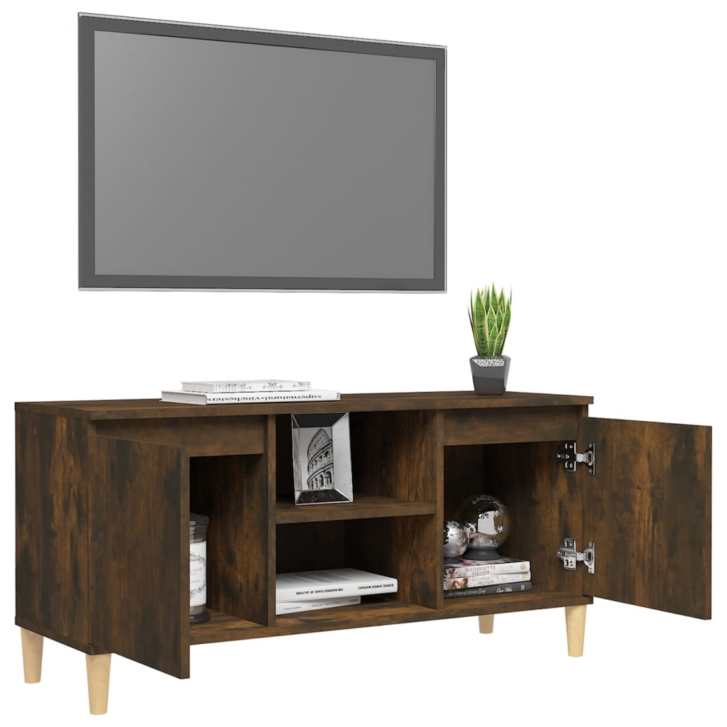 Meuble TV avec pieds en bois solide Chêne fumé 103,5x35x50 cm - XIOS