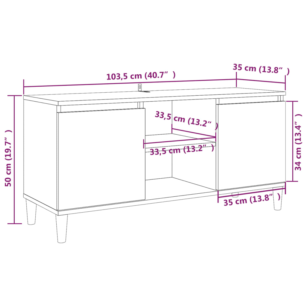 Meuble TV avec pieds en bois solide Chêne fumé 103,5x35x50 cm - XIOS