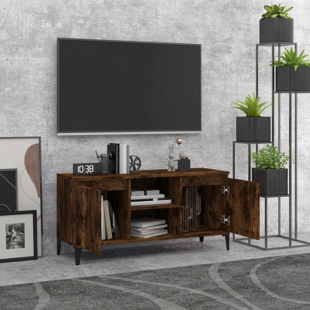 Meuble TV avec pieds en métal Chêne fumé 103,5x35x50 cm - XIOS