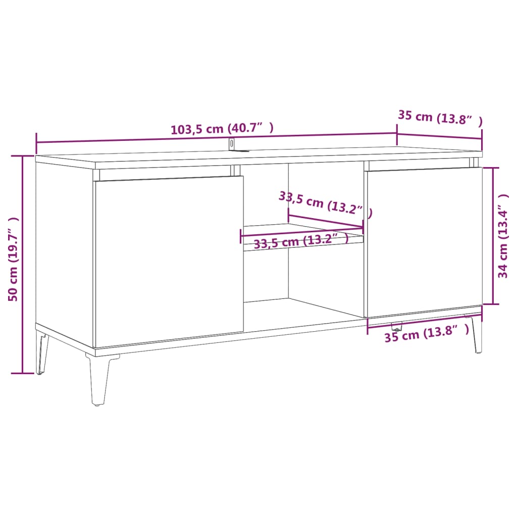 Meuble TV avec pieds en métal Chêne fumé 103,5x35x50 cm - XIOS