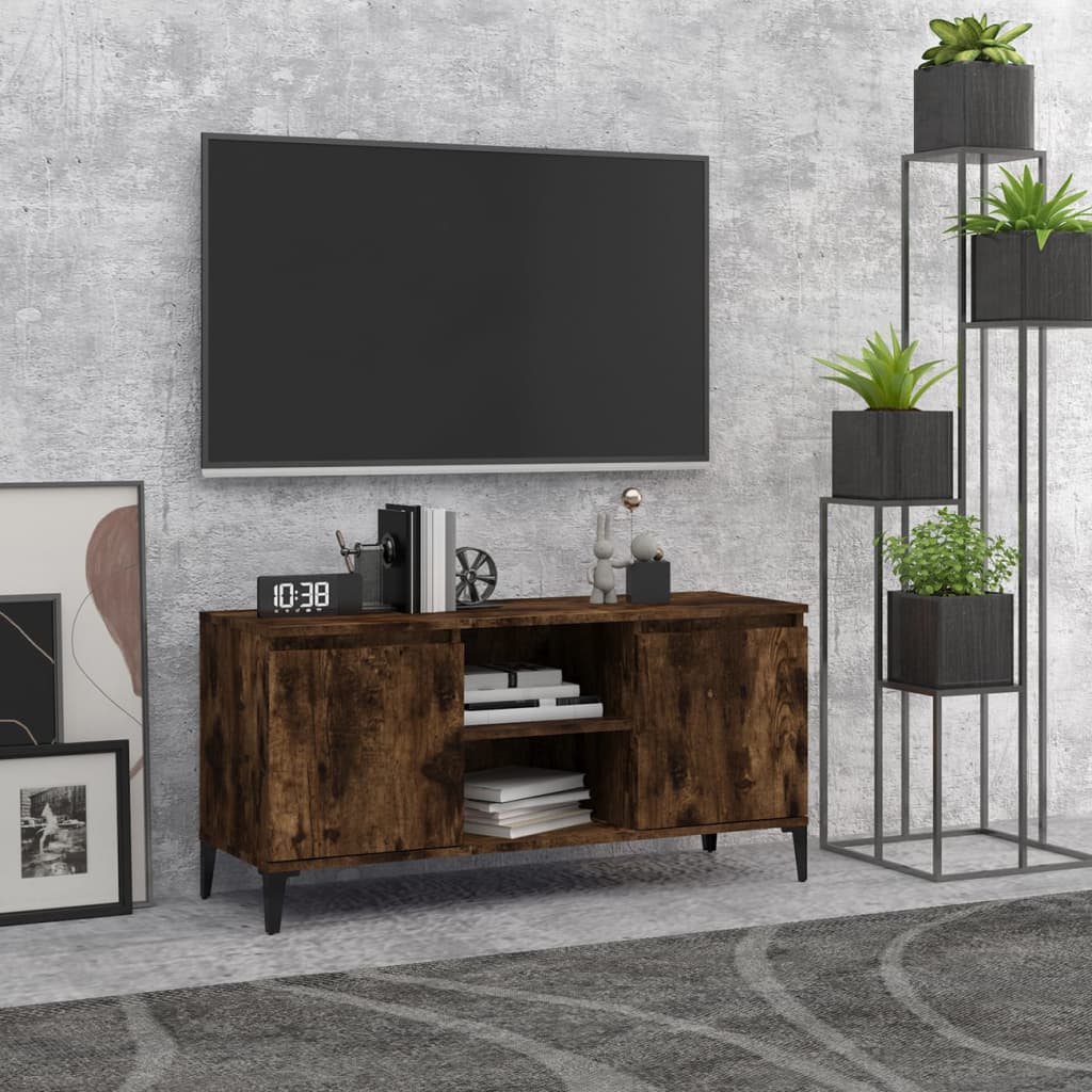 Meuble TV avec pieds en métal Chêne fumé 103,5x35x50 cm - XIOS