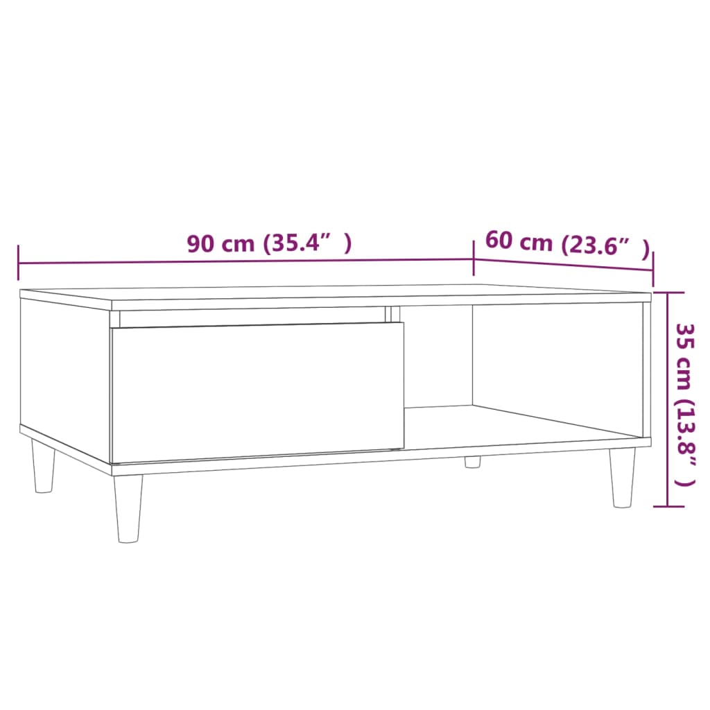 Table basse chêne marron 90x60x35 cm bois d'ingénierie - XIOS