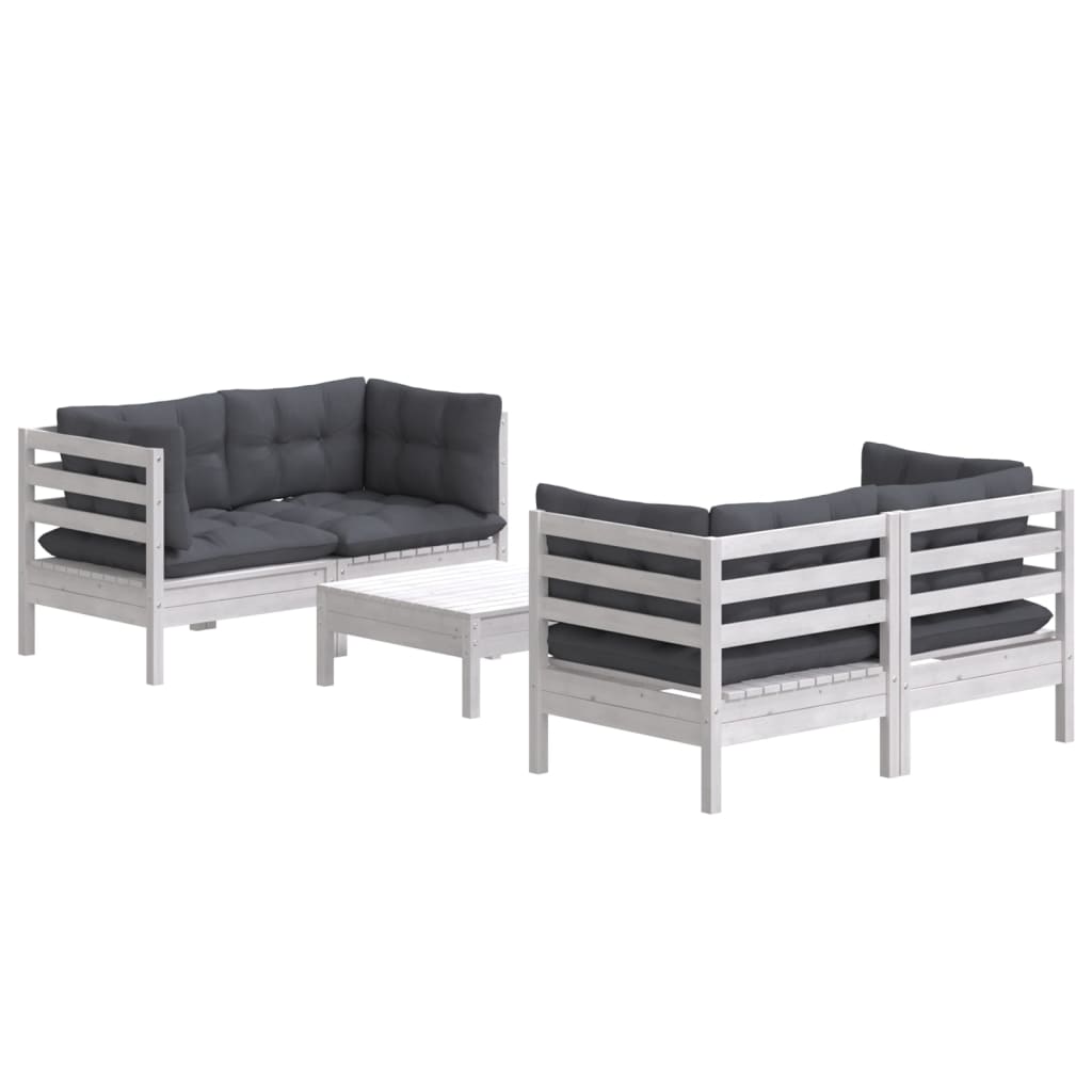 Salon de jardin 5 pcs avec coussins anthracite bois de pin
