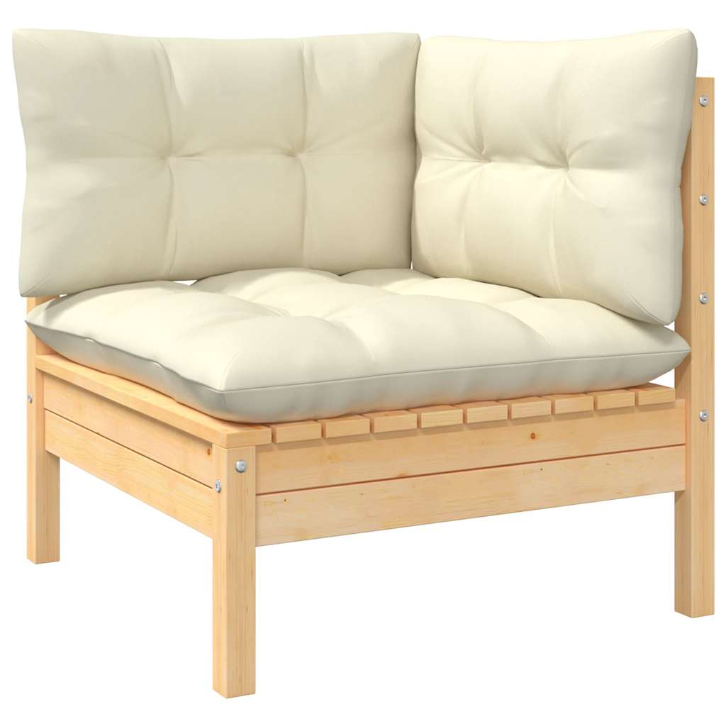 Salon de jardin 8 pcs avec coussins crème Bois de pin