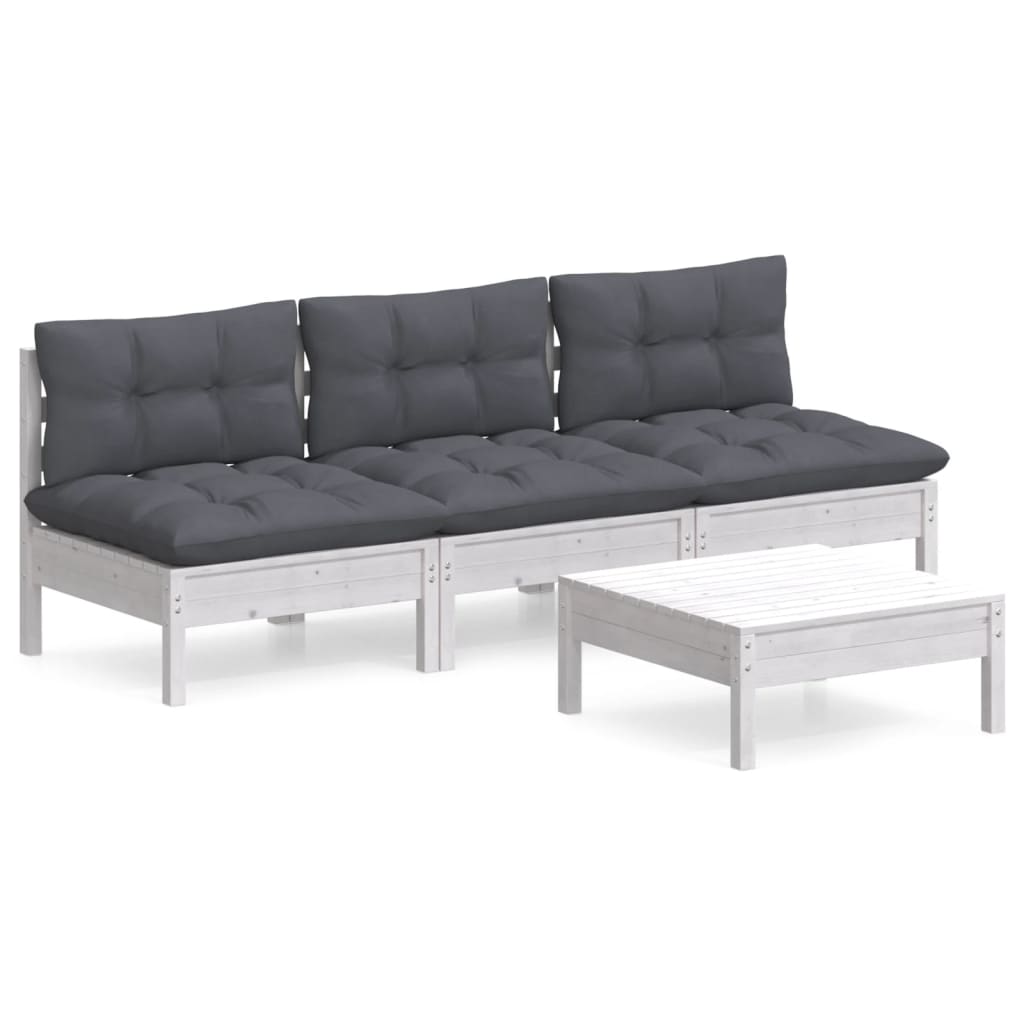 Salon de jardin 4 pcs avec coussins anthracite Bois de pin